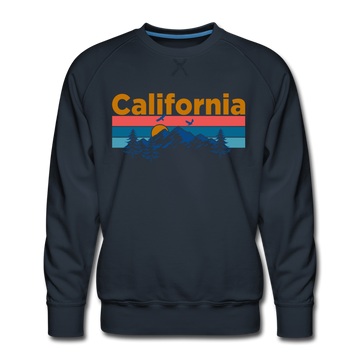 Premium California Sweatshirt - Retro Mountain & Birds Premium Men's California Sweatshirt - navy