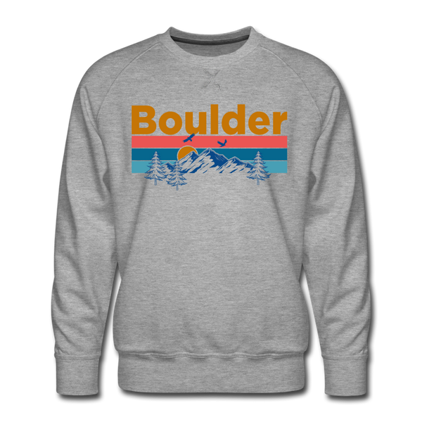 Premium Boulder, Colorado Sweatshirt - Retro Mountain & Birds Premium Men's Boulder Sweatshirt - heather grey