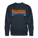 Premium Boulder, Colorado Sweatshirt - Retro Mountain & Birds Premium Men's Boulder Sweatshirt - navy