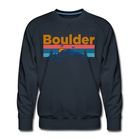 Premium Boulder, Colorado Sweatshirt - Retro Mountain & Birds Premium Men's Boulder Sweatshirt - navy