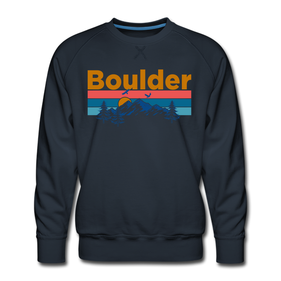 Premium Boulder, Colorado Sweatshirt - Retro Mountain & Birds Premium Men's Boulder Sweatshirt - navy
