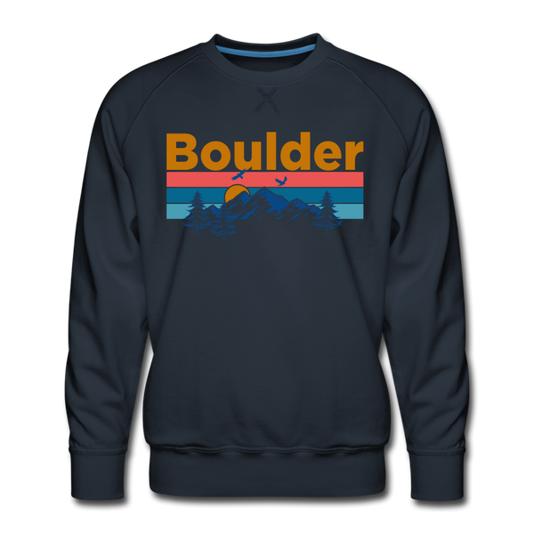Premium Boulder, Colorado Sweatshirt - Retro Mountain & Birds Premium Men's Boulder Sweatshirt - navy