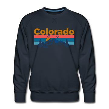 Premium Colorado Sweatshirt - Retro Mountain & Birds Premium Men's Colorado Sweatshirt - navy