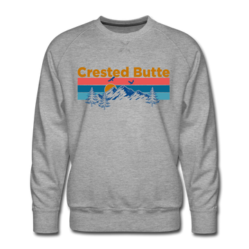 Premium Crested Butte Sweatshirt - Retro Mountain & Birds Premium Men's Crested Butte Sweatshirt - heather grey
