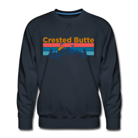 Premium Crested Butte Sweatshirt - Retro Mountain & Birds Premium Men's Crested Butte Sweatshirt - navy