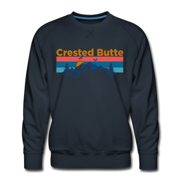 Premium Crested Butte Sweatshirt - Retro Mountain & Birds Premium Men's Crested Butte Sweatshirt - navy