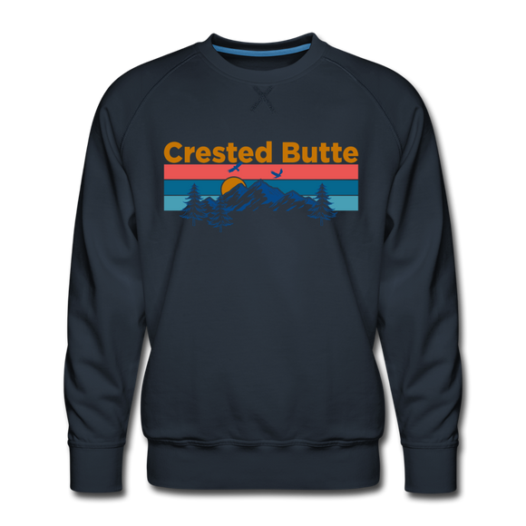 Premium Crested Butte Sweatshirt - Retro Mountain & Birds Premium Men's Crested Butte Sweatshirt - navy