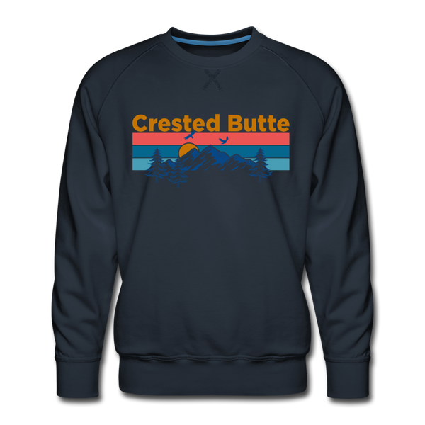 Premium Crested Butte Sweatshirt - Retro Mountain & Birds Premium Men's Crested Butte Sweatshirt - navy