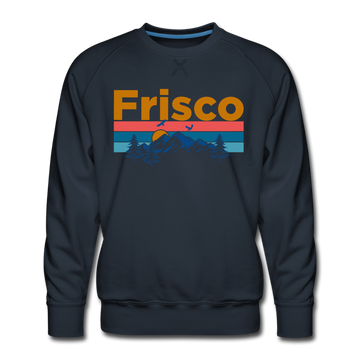 Premium Frisco, Colorado Sweatshirt - Retro Mountain & Birds Premium Men's Frisco Sweatshirt - navy
