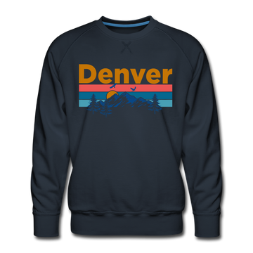 Premium Denver, Colorado Sweatshirt - Retro Mountain & Birds Premium Men's Denver Sweatshirt - navy