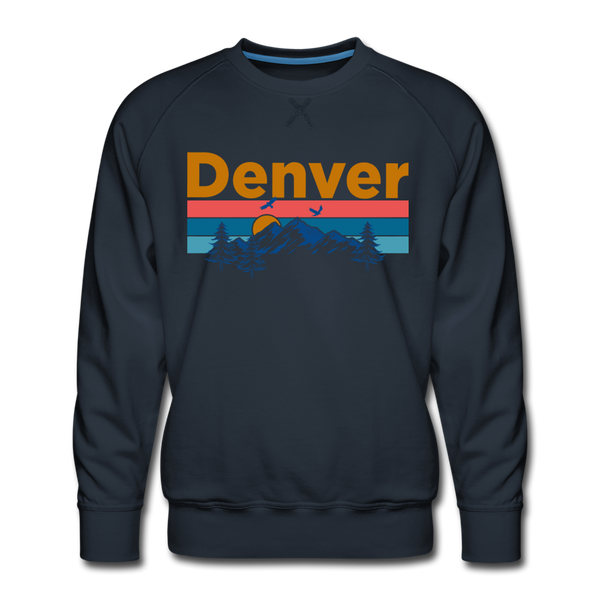 Premium Denver, Colorado Sweatshirt - Retro Mountain & Birds Premium Men's Denver Sweatshirt - navy