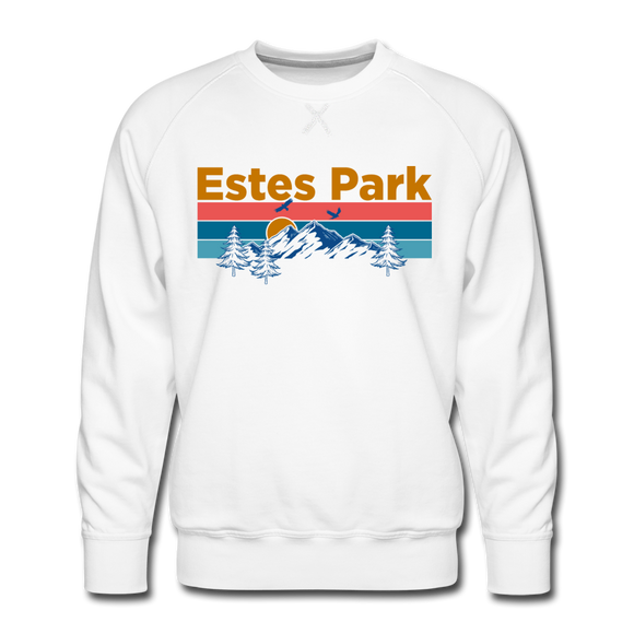 Premium Estes Park, Colorado Sweatshirt - Retro Mountain & Birds Premium Men's Estes Park Sweatshirt - white