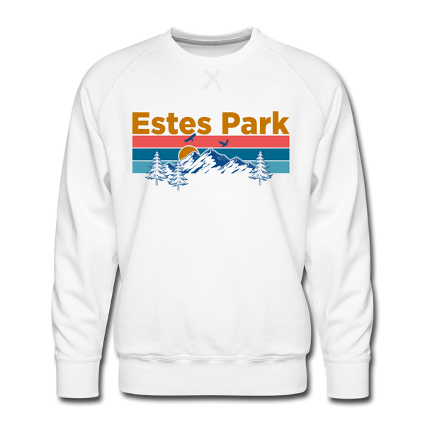Premium Estes Park, Colorado Sweatshirt - Retro Mountain & Birds Premium Men's Estes Park Sweatshirt - white
