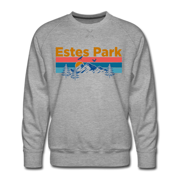 Premium Estes Park, Colorado Sweatshirt - Retro Mountain & Birds Premium Men's Estes Park Sweatshirt - heather grey