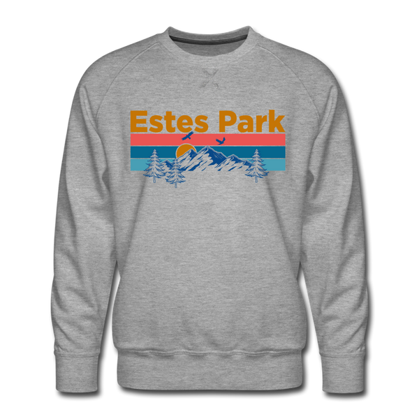 Premium Estes Park, Colorado Sweatshirt - Retro Mountain & Birds Premium Men's Estes Park Sweatshirt - heather grey