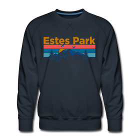 Premium Estes Park, Colorado Sweatshirt - Retro Mountain & Birds Premium Men's Estes Park Sweatshirt - navy