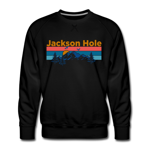 Premium Jackson Hole, Wyoming Sweatshirt - Retro Mountain & Birds Premium Men's Jackson Hole Sweatshirt - black