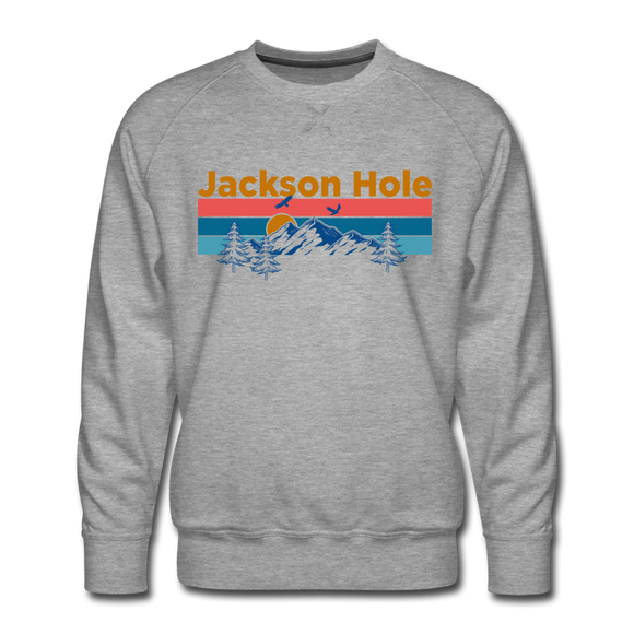 Premium Jackson Hole, Wyoming Sweatshirt - Retro Mountain & Birds Premium Men's Jackson Hole Sweatshirt - heather grey