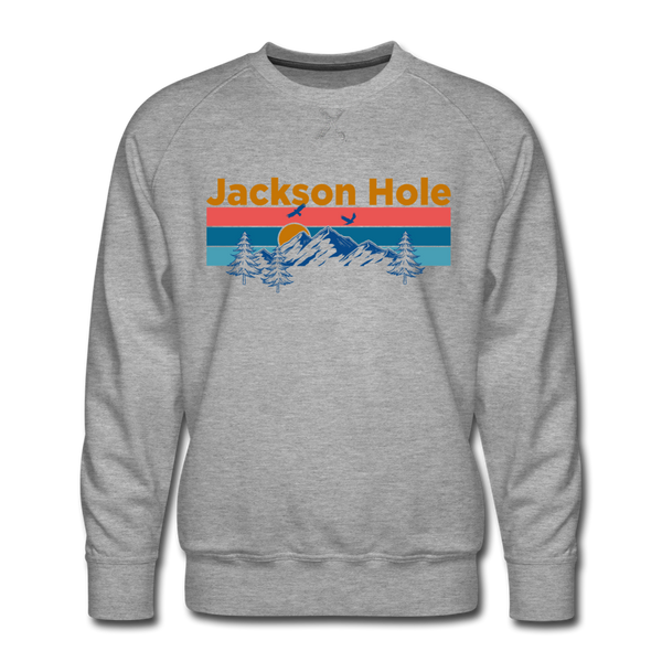 Premium Jackson Hole, Wyoming Sweatshirt - Retro Mountain & Birds Premium Men's Jackson Hole Sweatshirt - heather grey