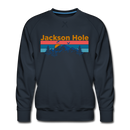 Premium Jackson Hole, Wyoming Sweatshirt - Retro Mountain & Birds Premium Men's Jackson Hole Sweatshirt - navy