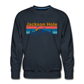 Premium Jackson Hole, Wyoming Sweatshirt - Retro Mountain & Birds Premium Men's Jackson Hole Sweatshirt - navy