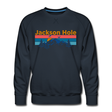 Premium Jackson Hole, Wyoming Sweatshirt - Retro Mountain & Birds Premium Men's Jackson Hole Sweatshirt - navy