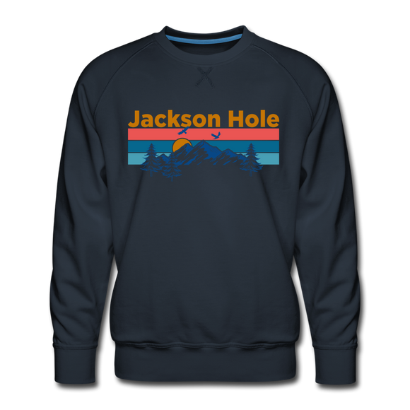 Premium Jackson Hole, Wyoming Sweatshirt - Retro Mountain & Birds Premium Men's Jackson Hole Sweatshirt - navy