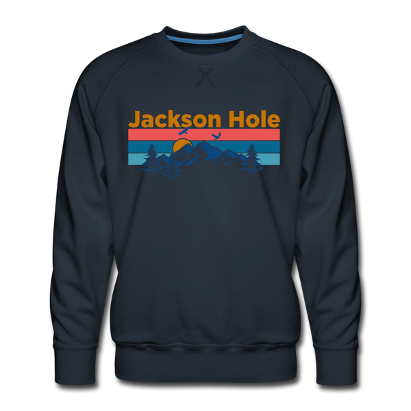 Premium Jackson Hole, Wyoming Sweatshirt - Retro Mountain & Birds Premium Men's Jackson Hole Sweatshirt - navy