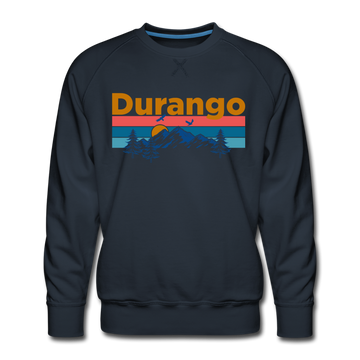 Premium Durango, Colorado Sweatshirt - Retro Mountain & Birds Premium Men's Durango Sweatshirt - navy