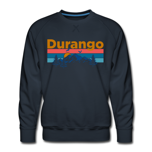 Premium Durango, Colorado Sweatshirt - Retro Mountain & Birds Premium Men's Durango Sweatshirt - navy