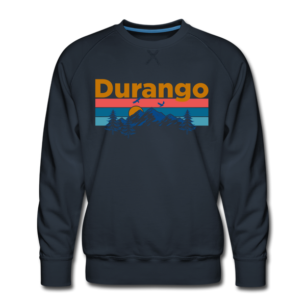 Premium Durango, Colorado Sweatshirt - Retro Mountain & Birds Premium Men's Durango Sweatshirt - navy