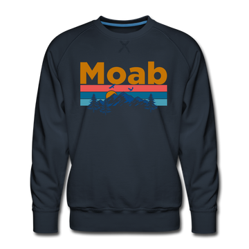 Premium Moab, Utah Sweatshirt - Retro Mountain & Birds Premium Men's Moab Sweatshirt - navy