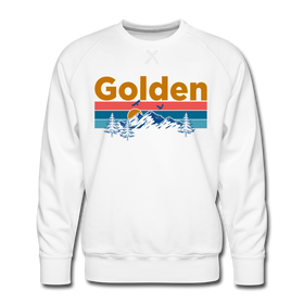Premium Golden, Colorado Sweatshirt - Retro Mountain & Birds Premium Men's Golden Sweatshirt - white