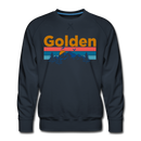 Premium Golden, Colorado Sweatshirt - Retro Mountain & Birds Premium Men's Golden Sweatshirt - navy