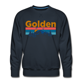 Premium Golden, Colorado Sweatshirt - Retro Mountain & Birds Premium Men's Golden Sweatshirt - navy