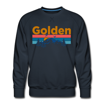 Premium Golden, Colorado Sweatshirt - Retro Mountain & Birds Premium Men's Golden Sweatshirt - navy