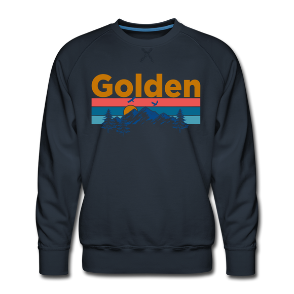 Premium Golden, Colorado Sweatshirt - Retro Mountain & Birds Premium Men's Golden Sweatshirt - navy