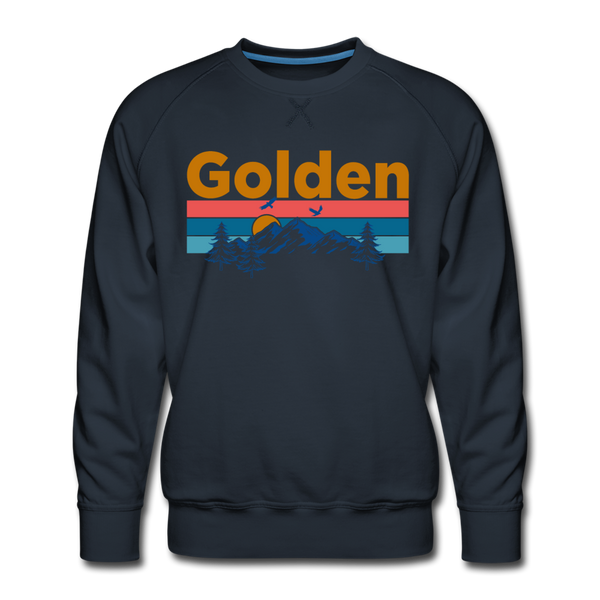 Premium Golden, Colorado Sweatshirt - Retro Mountain & Birds Premium Men's Golden Sweatshirt - navy