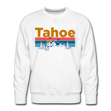 Premium Lake Tahoe, California Sweatshirt - Retro Mountain & Birds Premium Men's Lake Tahoe Sweatshirt - white