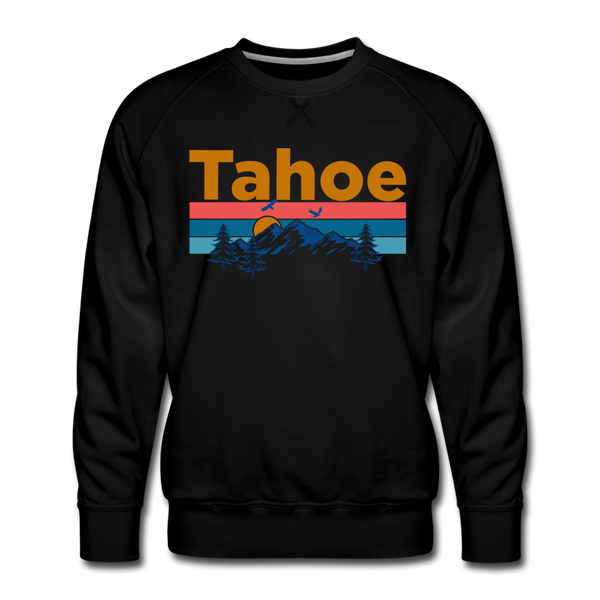 Premium Lake Tahoe, California Sweatshirt - Retro Mountain & Birds Premium Men's Lake Tahoe Sweatshirt - black