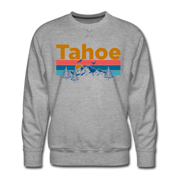 Premium Lake Tahoe, California Sweatshirt - Retro Mountain & Birds Premium Men's Lake Tahoe Sweatshirt - heather grey
