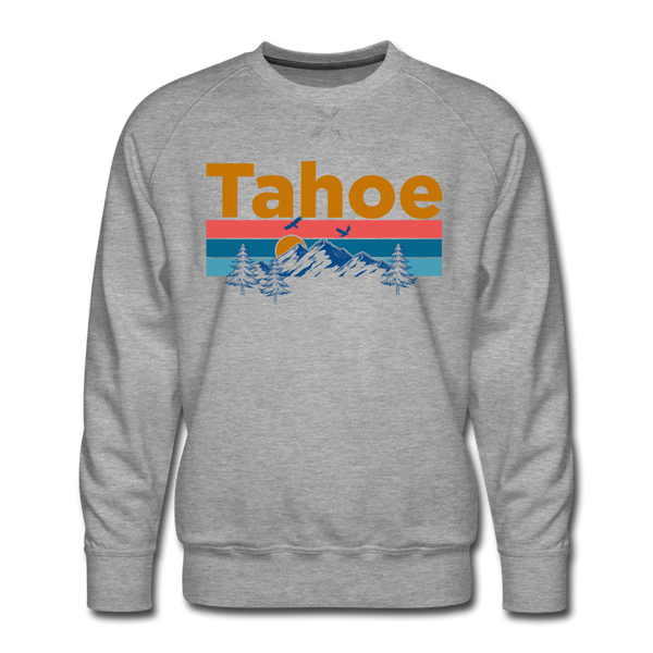 Premium Lake Tahoe, California Sweatshirt - Retro Mountain & Birds Premium Men's Lake Tahoe Sweatshirt - heather grey
