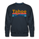 Premium Lake Tahoe, California Sweatshirt - Retro Mountain & Birds Premium Men's Lake Tahoe Sweatshirt - navy