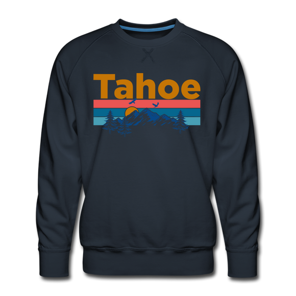Premium Lake Tahoe, California Sweatshirt - Retro Mountain & Birds Premium Men's Lake Tahoe Sweatshirt - navy