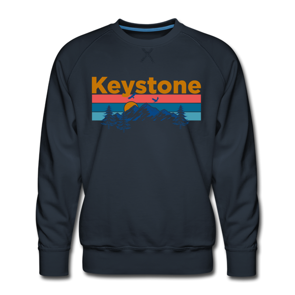 Premium Keystone, Colorado Sweatshirt - Retro Mountain & Birds Premium Men's Keystone Sweatshirt - navy