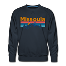 Premium Missoula, Montana Sweatshirt - Retro Mountain & Birds Premium Men's Missoula Sweatshirt - navy