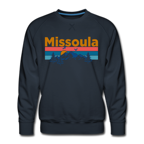 Premium Missoula, Montana Sweatshirt - Retro Mountain & Birds Premium Men's Missoula Sweatshirt - navy