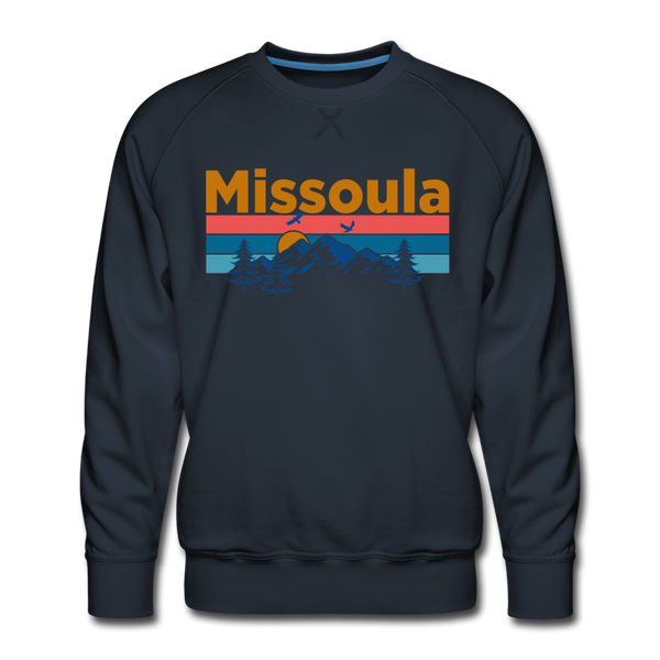 Premium Missoula, Montana Sweatshirt - Retro Mountain & Birds Premium Men's Missoula Sweatshirt - navy