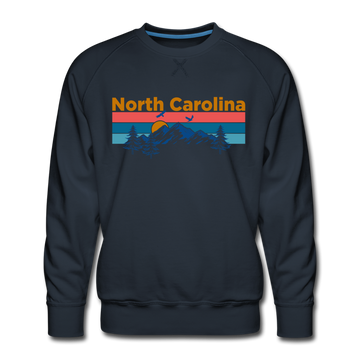 Premium North Carolina Sweatshirt - Retro Mountain & Birds Premium Men's North Carolina Sweatshirt - navy