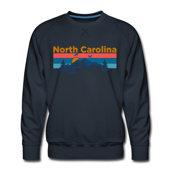 Premium North Carolina Sweatshirt - Retro Mountain & Birds Premium Men's North Carolina Sweatshirt - navy